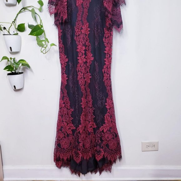 $985 NWT Badgley Mischka Burgundy Lace Trumpet 4 S - Picture 11 of 13